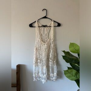 LoveStitch Ivory Lace Bohemian Whimsical Fairycore 100% Cotton Tank Top size S